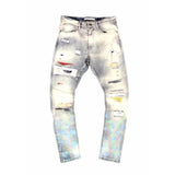 MENS PREMIUM SPAN DENIM W/ COLOR STITCHED + RIPS & REPAIR