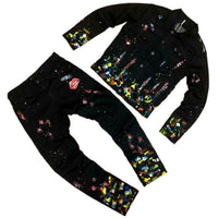 MENS PREMIUM SPAN BLACK DENIM SET W/PAINTS + PATCHES